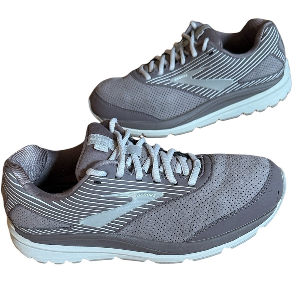 BROOKS WOMENS ADDICTION WALKER SUEDE ATHLETIC RUN SHOE SHARK ALLOY OYSTER SZ 9.5